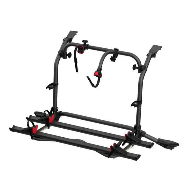 Black and red bike rack on a white background